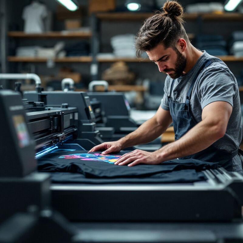 Operator using DTG/DTF in Deer Park; dtg printing deer park color photos and dtf printing deer park durable transfers.