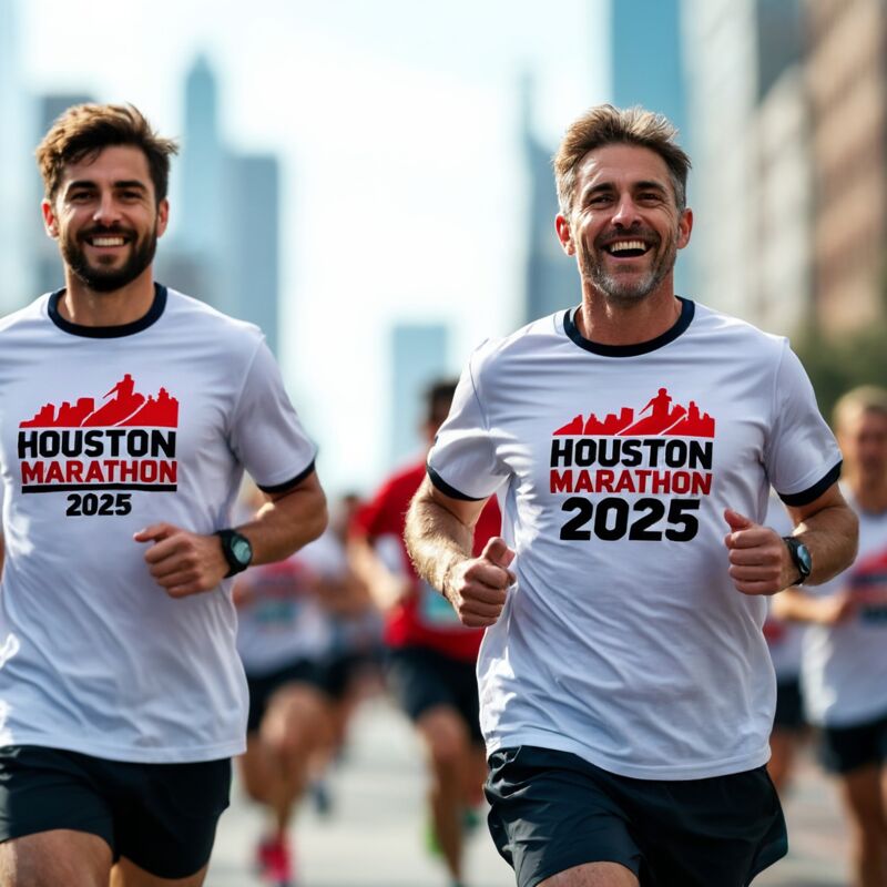 Fans wearing themed tees at major Houston events; Houston Marathon t-shirts houston and Art Car Parade t-shirts houston